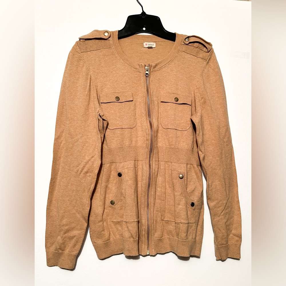 Cremieux cardigan sweater, beige / camel color, size M
